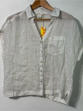 C&C California 100% Linen White Boxy Crop Blouse medium